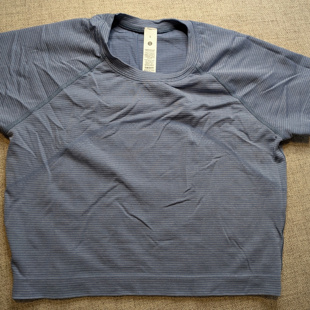 Lululemon Athletica Blue Pinstripe Cropped Tee